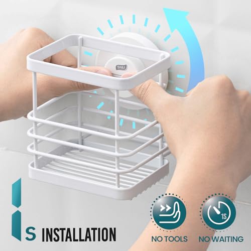 Image of TAILI Patented Suction Cup Toothbrush Holders for Bathrooms, White | Stainless Steel Toothpaste Holder with Razor Hook, Strong Suction Up to 11lbs, Anti-Puddling, No Drill Removable & Reuseable