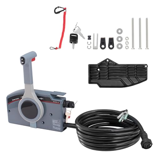 Happybuy Boat Throttle Control, 703-48205-16 Side-Mounted Outboard Remote Control Box for Yamaha 4-Stroke, Marine Throttle Control Box with Power Trim Switch, 16.6 ft Harness 10 Pin, and Lanyard