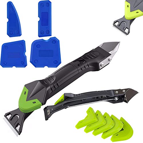 Nytlivet Silikonentferner 5 in 1 mit Fugenmesser Fugenkratzer aus hochwertigem Edelstahl, Fugenglätter Set Silikon Caulking Werkzeug Kit für Arbeits Küche Küche Boden (Grün) Cover