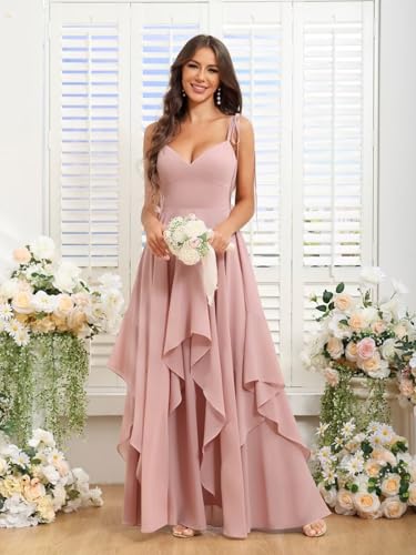 BOLENSYE Women's V-Neck Chiffon Tiered A-Line Bridesmaid Dresses Long Ruffles Formal Evening Party Gown3
