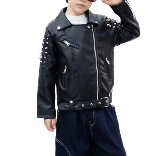 Boys Leather Jacket Children Motorcycle Biker Jacket Zipper Faux Leather Coat2