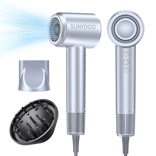 Hair Dryer with Diffuser，High Speed Hair Dryer with Brushless Motor for Fast Drying, Low Noise Thermo-Control Hair Dryer with Diffuser and Nozzle