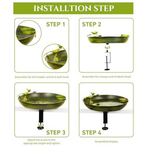 Qipade Tigela alimentadora de banho de pássaros montada em deck de 33 cm, banho de pássaro de metal