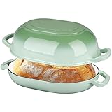 VORRINGARD Enameled Cast Iron Sourdough Bread Oven, Dutch Oven, Loaf Cast Iron Bread Pan for Homemade Bread Baking, Meatloaf Pan with Lid, 7QT, Green