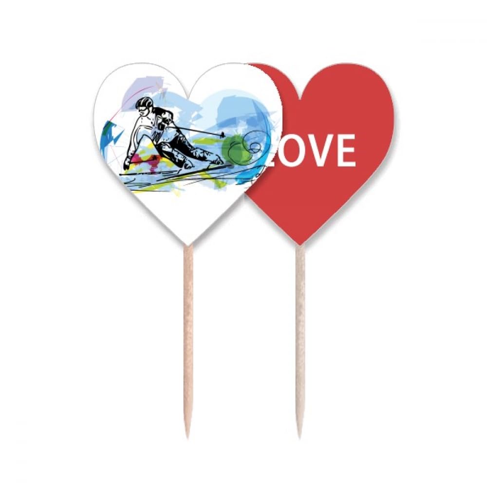 Cure-dents sports d'hiver avec étiquette cupcake cœur robuste pour buffets de ski