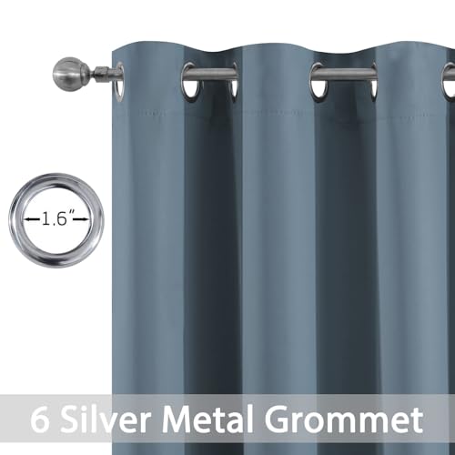 Yakamok 36 Inch Length Blackout Curtains for Bedroom, Light Blocking Drapes Room Darkening Thermal Insulated Solid Grommet Panels for Living Room(38Wx36L, Stone Blue, 2 Panels)
