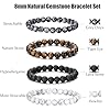 RANKEEF Tiger Eye Bracelet For Men 8MM Natural Stone Beads Bracelet Set Stretch Lava Rock Bracelets Adjustable Black Crystal Beaded Bracelet for Men Women Gifts #2