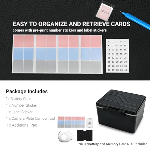 LP-E6 EN-EL15C NP-W235 FZ100 Camera Battery and Memory Card Case with Labels,DSLR SLR Battery Organizer Storage for 16 Micro SD 6 SD 3 CF Express Type A and 2 XQD/CF Cards,Water-Resistant & Shockproof