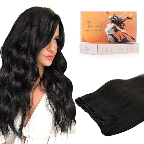 Image of DOORES Human Hair Extensions Sew in, 20 Inch 120g Natural Black, Weft Remy Hair Extensions Natural Silky Invisible