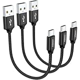 JXMOX Short USB C Cable (0.5ft 3-Pack), USB A to Type-C Charger Cord 3.1A Fast Charging Compatible with iPhone 15 16 Pro Max, Samsung Galaxy S20 S10 S9, Note 10 9, A80 A70 A50 A40, Power Bank (Black)