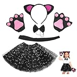 Wafuesh 1 Juego De 5 Piezas Para Gatos,Conjunto Completo De Disfraz De Animal Para - Incluye Tutú, Diadema Con Orejas, Cola, Pajarita Y Guantes - Para Carnaval, Cosplay Y Fiestas Temáticas