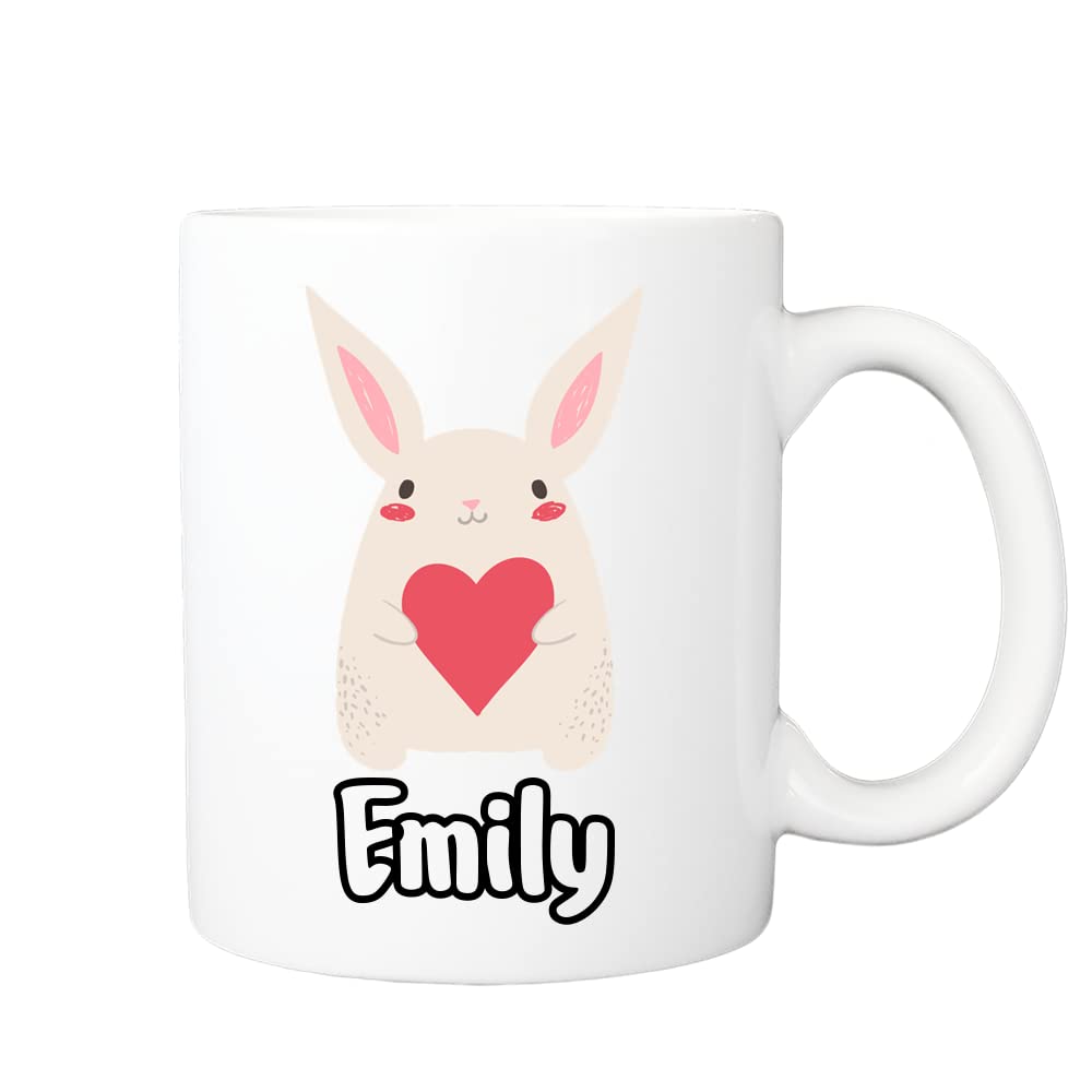 Pickhut Personalised Kawaii Cute Bunny Rabbit Easter Mug (11oz) White Coffee Cup. Great Easter Gift for Kids, Children, Granddaughter, Grandson, Niece, Nephew, Son or Daughter (Bunny)