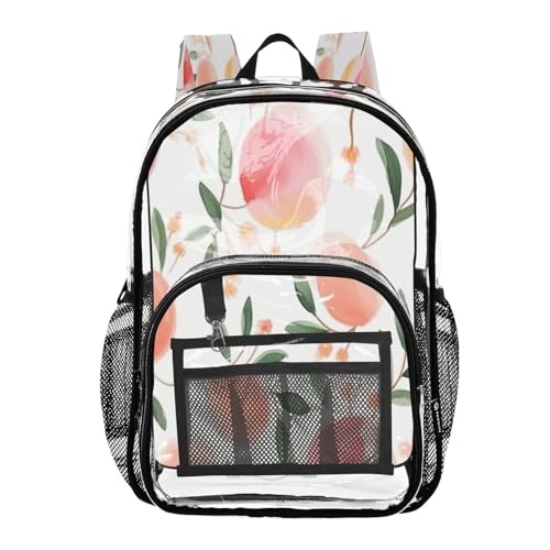 Pink Peach Clear Backpack - Stadium Approved Large 15.7-inch Waterproof Transparent Bag for Sports, Concerts, Work, Travel#272