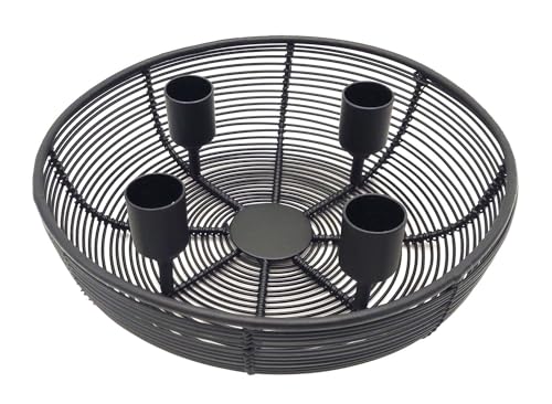 Metall Gitter Adventskranz schwarz Ø20cm - Advents Kerzenhalter mit Korb -...