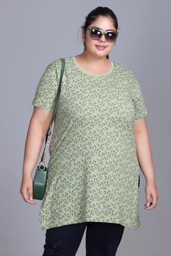 Image of RYSH Women's All-Over Printed Cotton Plus Size Longline T-Shirt with Pockets
