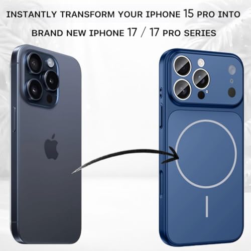 Image of SHINESTAR Converter Case for iPhone 15 Pro | Premium Protective Mag-Safe Cover | iPhone 17 Pro / 17 Pro Max Series Style Design | in-Built Camera Guard | Wireless Charging Compatible - Blue