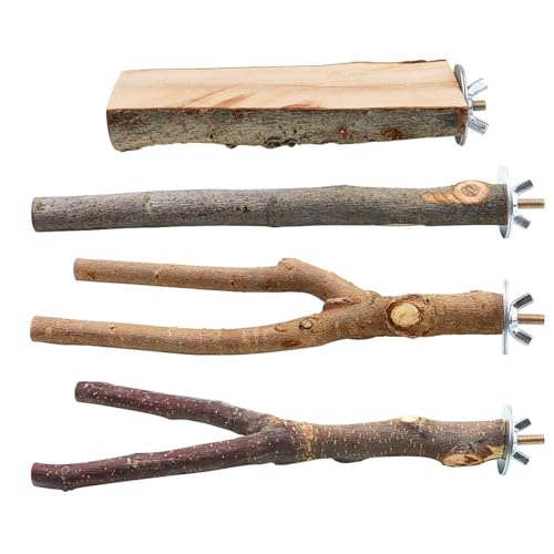 BILLIOTEAM 4 Pack Wooden Bird Perches for Small Birds