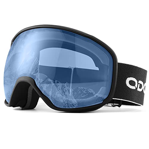Odoland Lunettes de Ski Masque de Snowboard pour Homme & Femme Anti-UV400, Anti-Buée, Coupe-Vent, Lunettes de Protection avec Grande Lentille OTG Sphérique Argent VLT13%