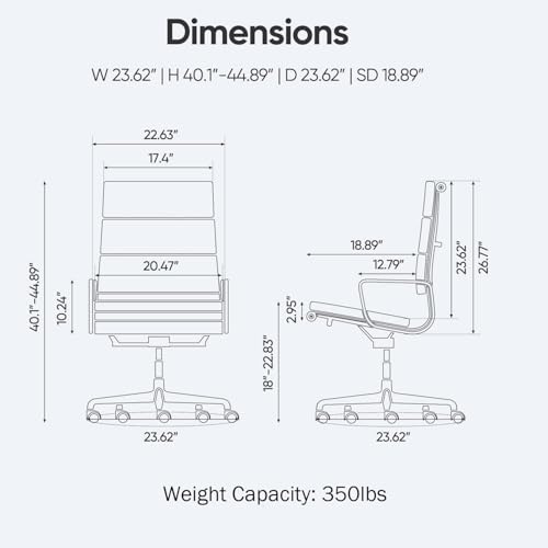 Image of High-Back Executive Genuine Leather Office Chair, with Aluminum Arms and 5-Star Base, Modern Rolling Desk Chair with Silent Wheels, Lumbar Support, High-Adjustable, Tilting for Home & Office