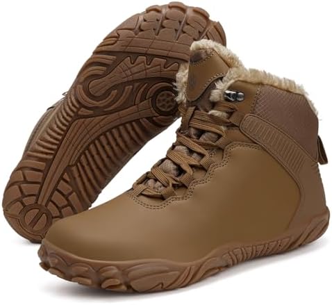 ZEPYFXIT Blotevoetenschoenen voor kinderen, jongens en meisjes, warm gevoerd, winterschoenen, outdoor, winterlaarzen, sneeuwlaarzen met klittenbandsluiting, brede teenbox, bruin, 30 EU