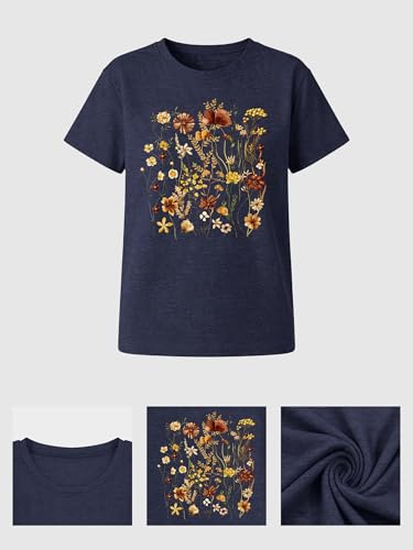 Image of Anbech Womens Dandelion Graphic T-Shirts Teen Girls Cute Sunflower Print Casual Tee Tops