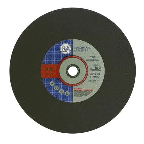 Benchmark Abrasives 14" X 3/32" X 1" Aluminum Oxide Type 1 Chop Saw Blade Cutting Wheel For High-Speed Power Saws, Max. Rpm 4400, Precise Cutting Of Metal Steel Drywall - 10 Pack #TOP2