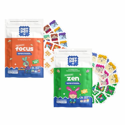 Image of NATPAT FocusPatch (1 Pack) and ZenPatch (1 Pack) Bundle - 24 Focus Enhancing Stickers and 24 Calm Enhancing Stickers - Chemical Free, Natural Relief for Focus and Mood Support