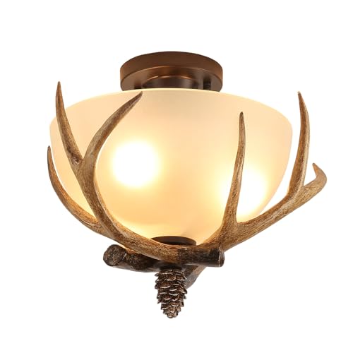 Plafonnier Bois de Cerf Chaleureux pour Grand Salon et Salle à Manger Rustique E27
