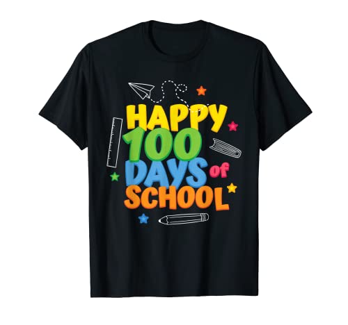 Image silhouette crayon Happy 100 Days of School - 100th T-Shirt