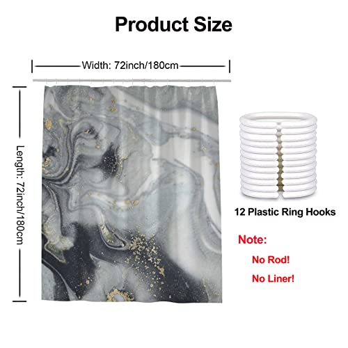 Grey Gold Marble Shower Curtain Set, Abstract Shower Curtain For Bathtub, Modern Luxury Shower Bath Curtain For Bathroom Decor, Waterproof Washable Fabric Shower Curtain For Home Hotel, 72 X 72 #TOP6