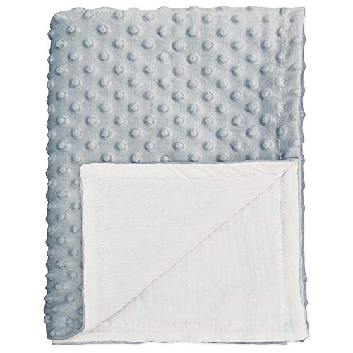 Image of BlueSnail Minky Baby Blanket,Stroller Crib Receiving Blanket with Muslin Cotton Layer for Infant, Toddler, Children and Kids, Boys and Girls (30WX40L,Gray+White)