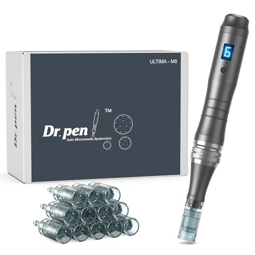 Dr.Pen Ultima M8 Microneedling Pen Original Dr Pen Elektrisch Microneedling Machine Professionell Microneedle Pen Kit für Gesicht Körper Haar Bart Wachstum Geschenk - 12 Patronen