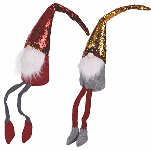 Villa d'Este Home Tivoli Gnomo Natalizio Gambe morbide h. 90 cm, Cappello Paillettes, Xmas Trendy