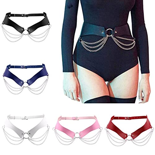 eYLun Women Girls Leather Waist Belt Punk Chain Leather Body Waist Belt Goth Layered Accessories Belt2