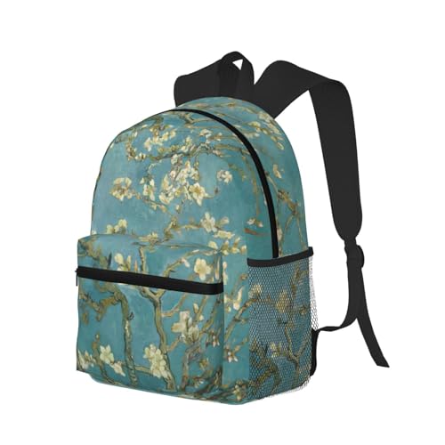 Sac à dos voyage vintage imprimé fleurs d'amandier noir original - 2