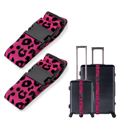 Image of WIRESTER Set of 2 Adjustable Luggage Straps with Buckle, Travel Secure Belt for Suitcase Baggage, Luggage Accessories - Black Hot Pink Leopard