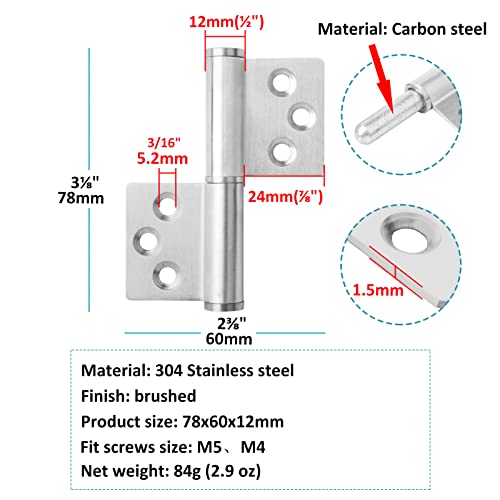 8Pcs 3" Lift Off Hinge Flag Hinges, Heavy Duty Stainless Steel 304 Detachable Door Hinges (Thickness: 1.7 Mm) #TOP1