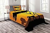 ABAKUHAUS Giraffe Tagesdecke Set, Afrikanische Wüsten-Löwe-Tiger, Set mit Kissenbezügen Waschbar, für Einzelbetten 170 x 220 cm, Marigold Schokolade
