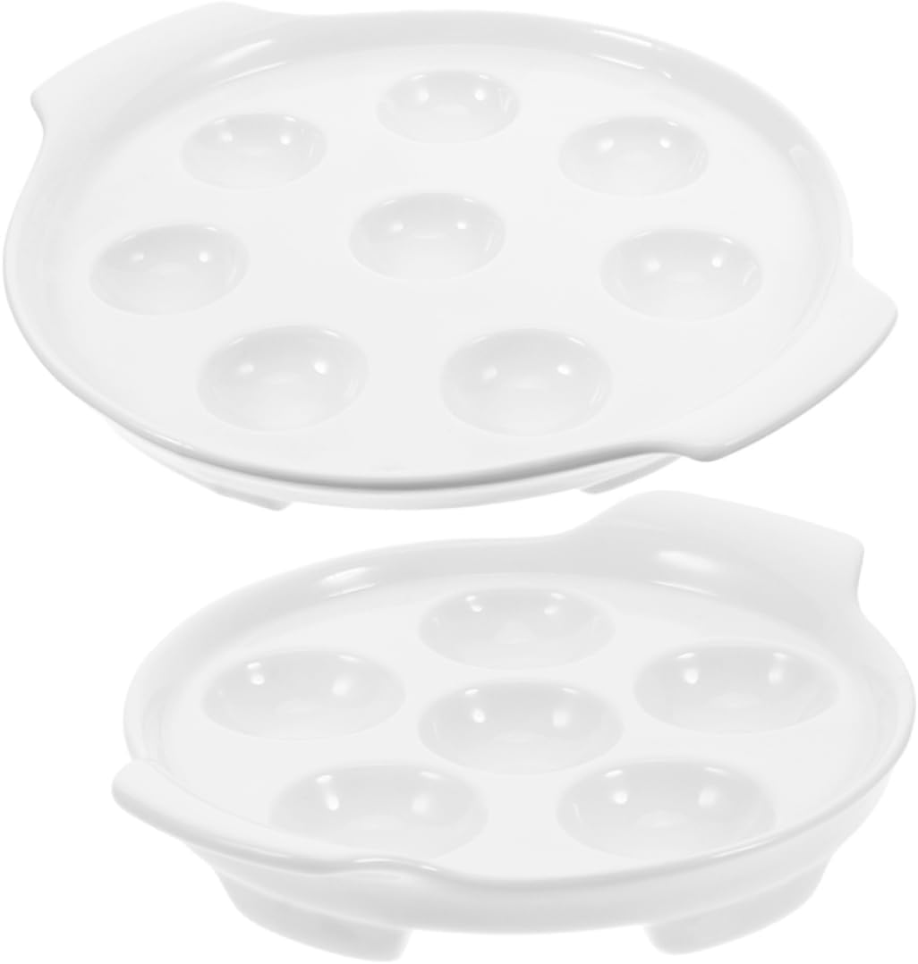 2Pcs Ceramic Escargot Plates French Style Snail Baking Dish Porcelain Platter for Seafood Bbq Elegant Dining Experience and High Temperature
