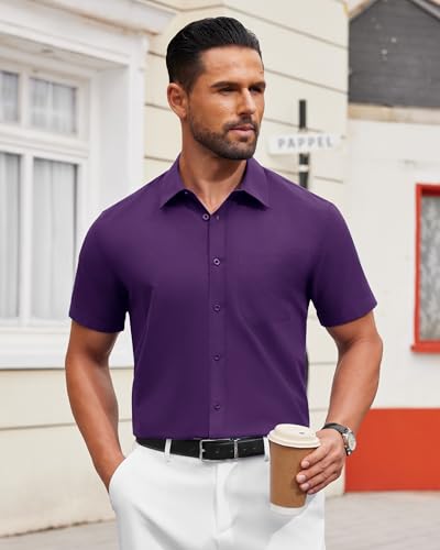 Image of Alimens & Gentle Men's Short Sleeve Dress Shirts Wrinkle Free Untucked Casual Button Down Shirt