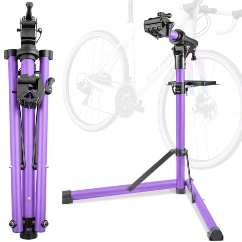 GOEHNER's Upgrade EBike Repair Stand (Max 110 lbs) – Portable Aluminum Bicycle Workstand for Electric, Mountain, and Road Bikes, Purple