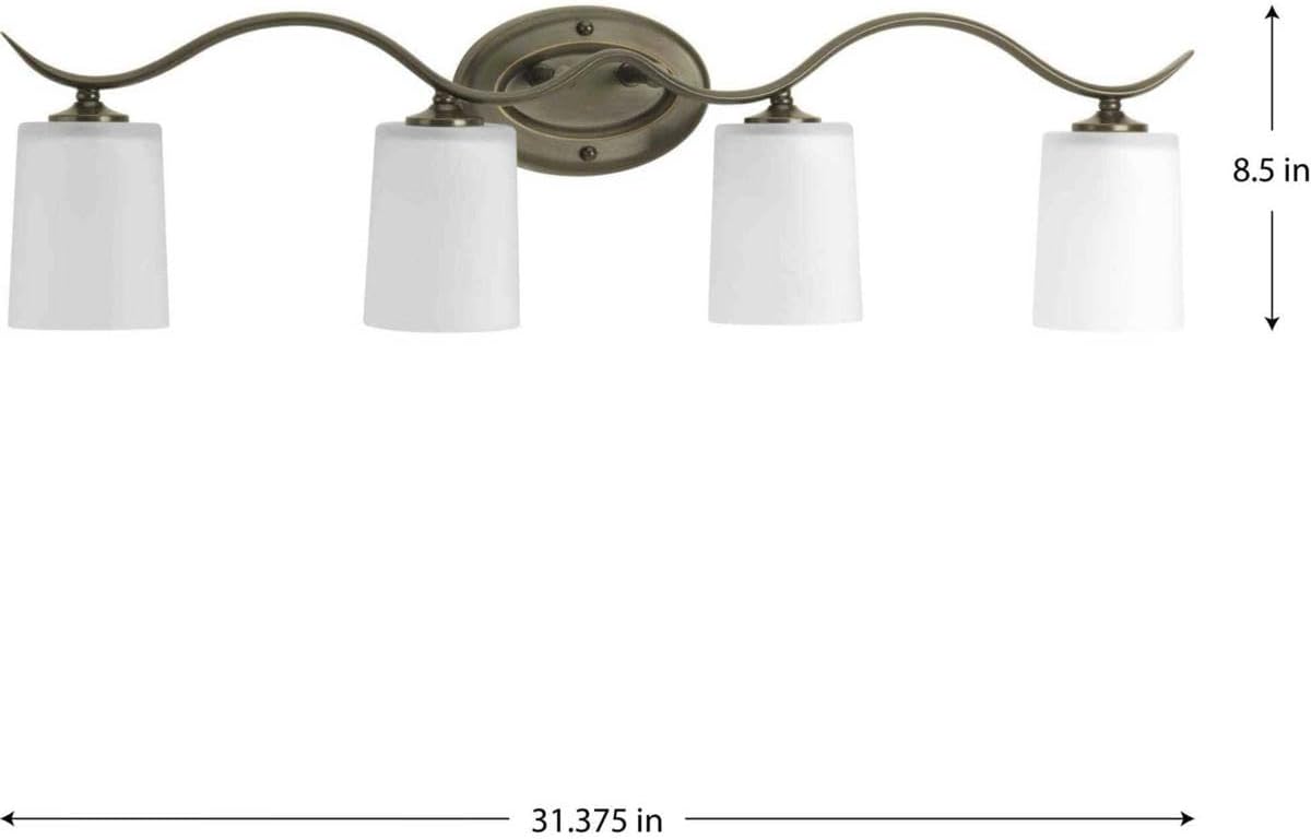 Progress Lighting P2021-20 Inspire Collection Etched Glass Traditional Bath Vanity Light, 4-Light, Antique Bronze
