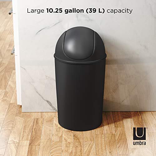 Umbra 086711-040 Grand Swing Top Garbage Large Capacity 10 Gallon Molded Plastic Made From Recycled Materials Kitchen Trash Can With Lid, Indoor/Outdoor Use,37 Liters, Black #TOP4