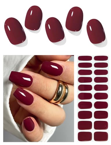AutyaMee Semi Cured Gel Nail Strips (Burgundy Red), 20...