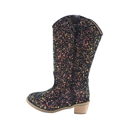 Girls Rhinestone Sparkly Cowboy Boots Kids Pointed Toes Dress Shoes Low Heel Mid Calf Zipper Party Sequins Boots