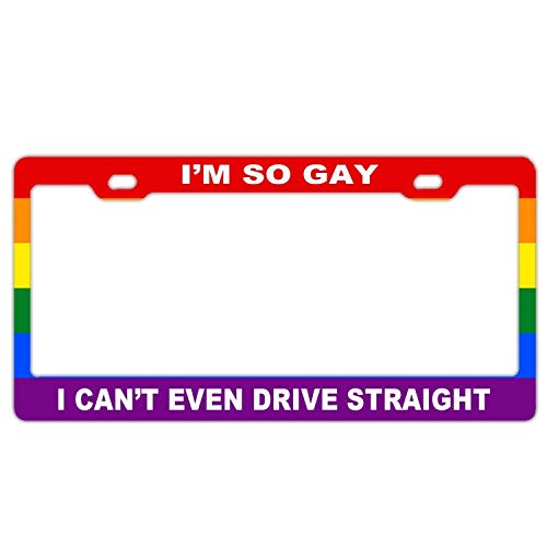 Hopes's Customized Gay Pride Car License Plate Frame, Durable Stainless Steel License Plate Holder for Standard US Vehicles - Gay Pride Rainbow Flag I'm So Gay I Can't Even Drive Straight