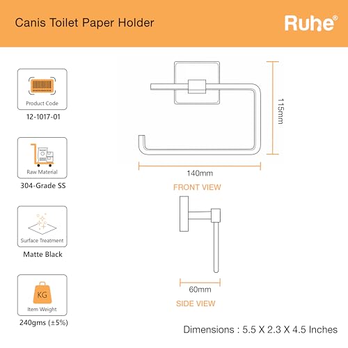 Image of Ruhe Canis Toilet Paper Holder for Bathroom | 304-Grade Stainless Steel | Toilet Tissue Roll Stand | Bathroom Accessories, PVD Coating