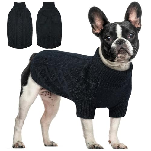 Hjumarayan Hundepullover - Schlicht & Elegant Pullover Hund, Warme Hundepullover Mittelgroße Hunde mit Geschirrloch für Leine, Schöner Hundepulli mit Beinen für Französische Bulldogge (Schwarz M)