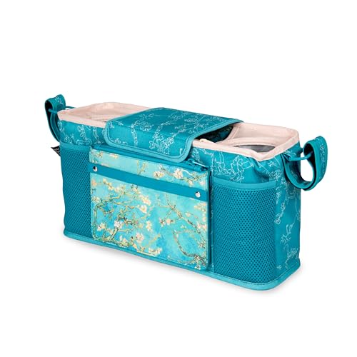 Image of WONDERFOLD Universal Parent Console Stroller Organizer with Insulated Cup Holders, Hook & Loop Closure Handle Attachment, 2 Storage Pockets, Removable Shoulder Strap for Easy Transport