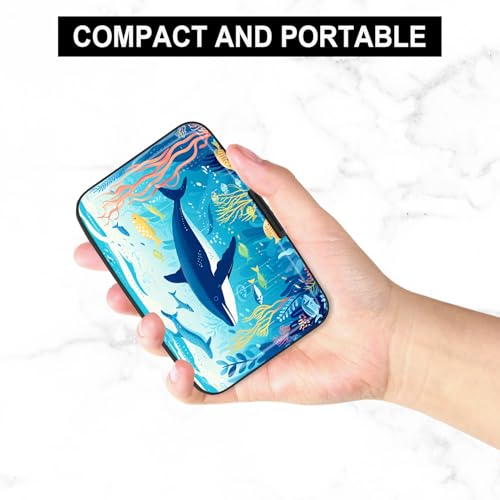 Image of Credit Card Holder, Mini Aluminum Card Wallet RFID Blocking Slim Metal Hard Card Case for Women Men, Whales